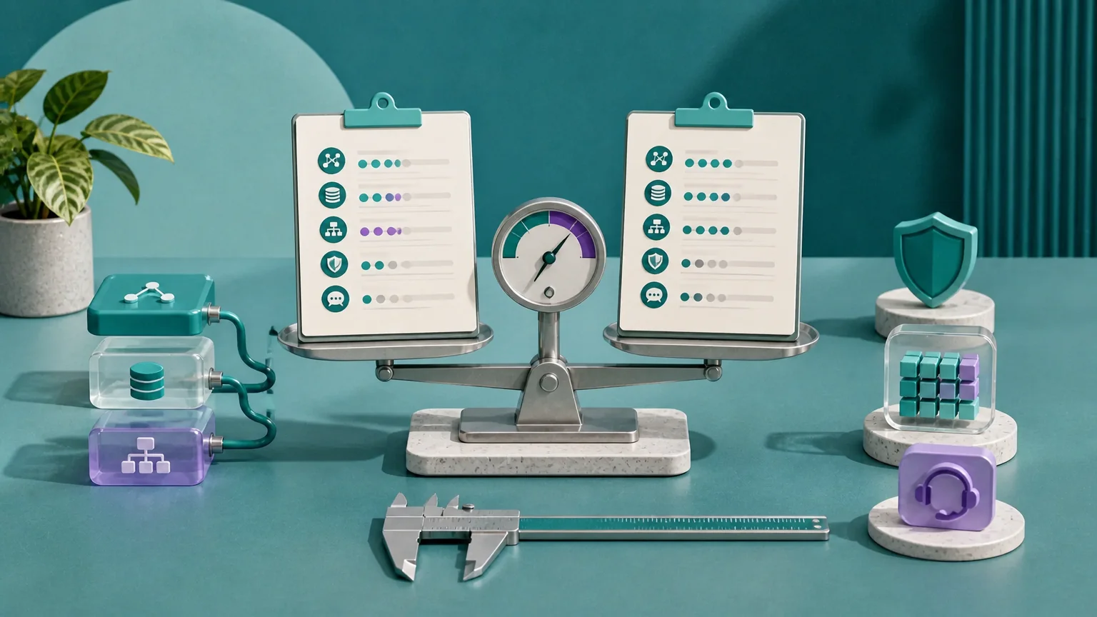 Two proposals on a workbench with components for integrations, data, evaluation, security and support.